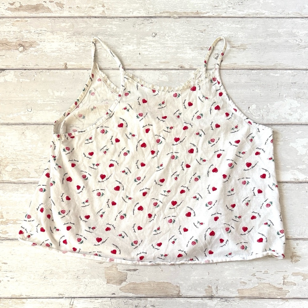 Women’s L/G Rosebud Lace Tank Top Chemise Shirt White Red Flowers Size Large